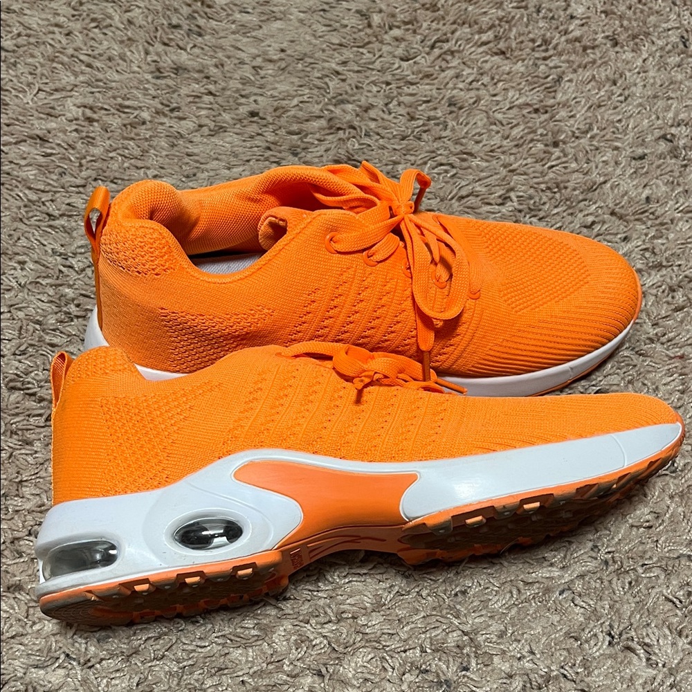 Mishansha Orange Knit Lace-Up Athletic Sneakers